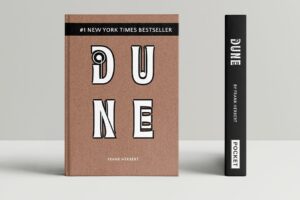 A dust cover about the book, Dune. 